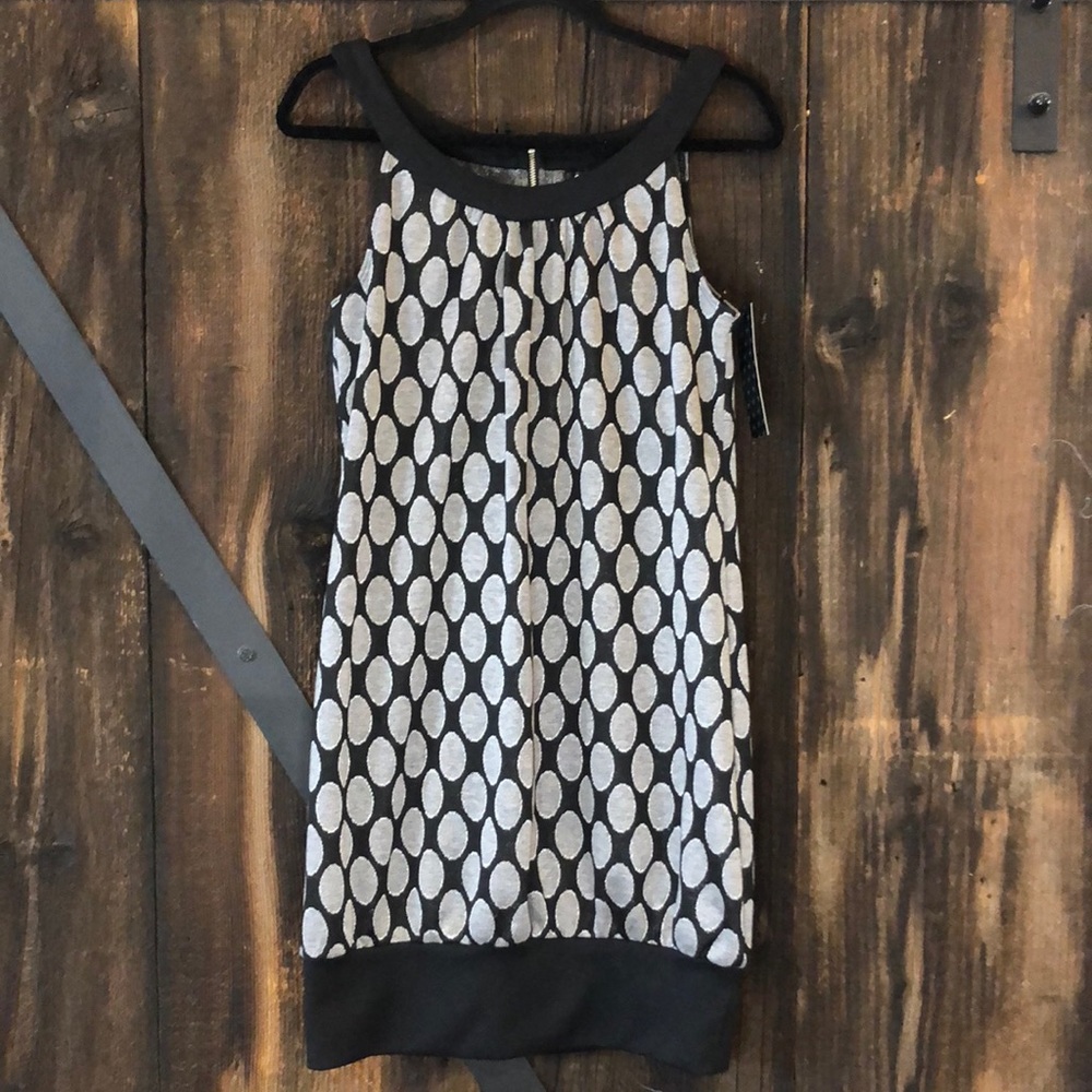 Black + Silver/Gray polka dot dress Chime NWT